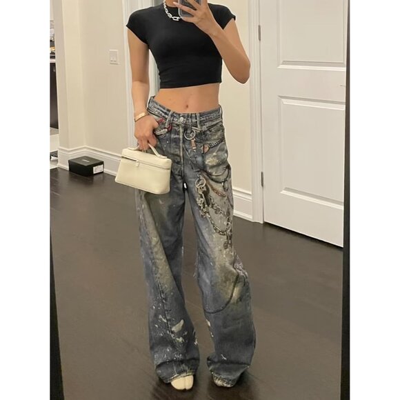 Women’s High Waisted Wide Leg Pants 3D Digital Print Lounge Street Style - Picture 7 of 8